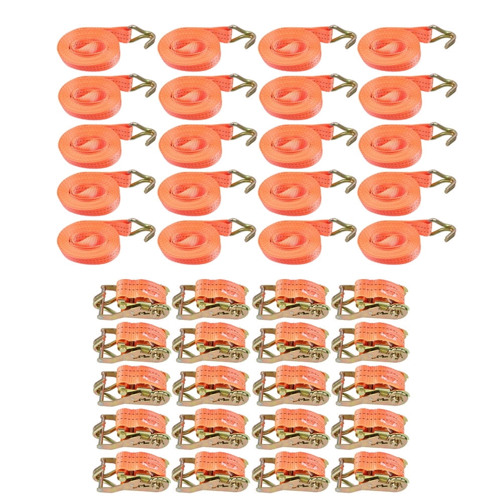 munirater 20 Pcs Ratchet Straps 1.5 In x 20 Ft With J Hooks 4000-lbs Heavy Duty Tie Downs