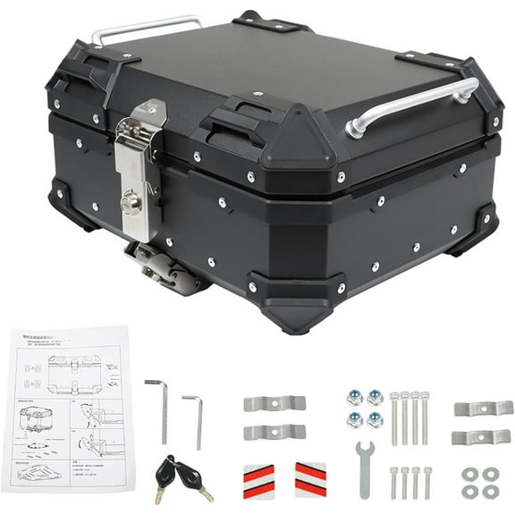 munirater 22L Black Motorcycle Top Case Aluminum Motorcycle Trunk Tour Tail Box with Security Lock