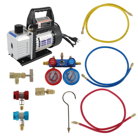 munirater 3 CFM 5pa 1720 RPM Air Vacuum Pump Combo HVAC + R134A Kit AC Gauge Set NEW