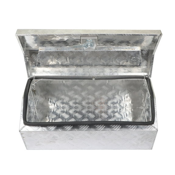 munirater 30 Inch Trailer Tongue Tool Box Chest Box Diamond Tread Aluminum Heavy Duty Truck Pick Up Underbody Storage Organizer Weather Resistant Seal Planks w/Keys Sliver