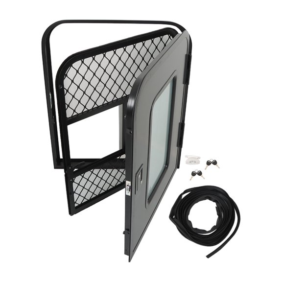 munirater 30(W) x 36(H) Passenger RV Entry Door with Radius Corners on Top and Square Bottom with Screen Door and Window Black