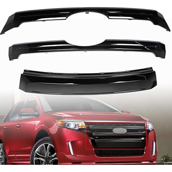 munirater 3PCS Front Bumper Upper & Center & Lower Grille Grills Set Replacement for 2011-2014 Edge Black