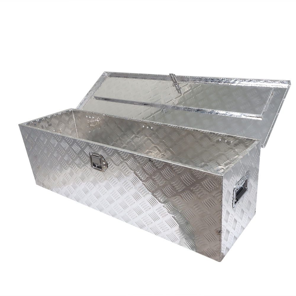 munirater 49 Aluminum Diamond Plate Tool Box 5 Bar Tread Chest Box Truck Storage Flat Bed Pickup ATV RV Trailer Organizer w/Keys Sliver