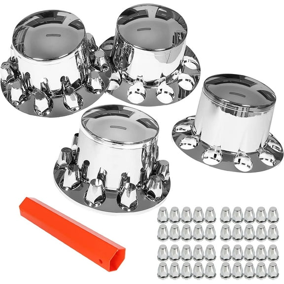 munirater 4PCS Rear Wheel Axle Hub Cover Kit 33mm Nut Covers Chrome ABS Plastic Replacement for Semi-Truck