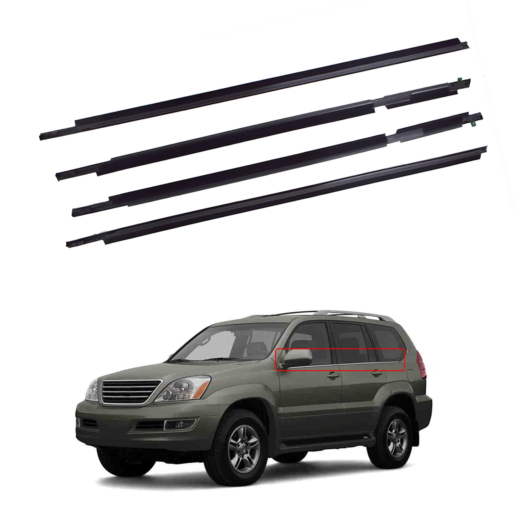 Replacement Weatherstrip Window Moulding Trim Seal For 2003-2009 Lexus GX470 - Black, Direct Fit