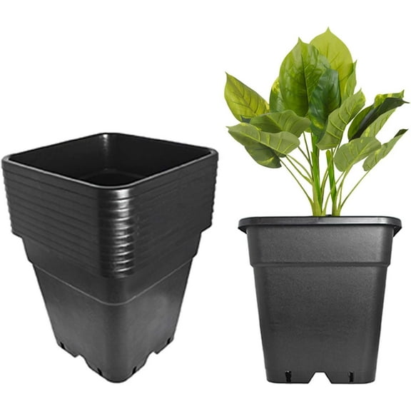 Munirater 11.81" x 8.27" Square Black Plastic Nursery Plant Pot with Drainage Holes (10 Count)