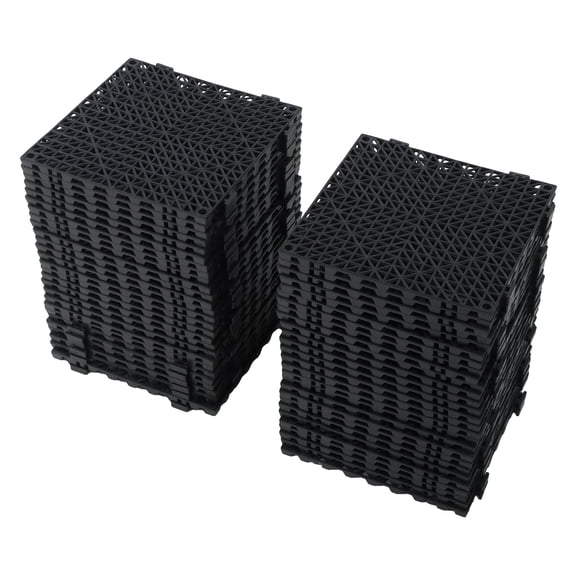 munirater 55PCS Ribbed Interlocking Garage Floor Tiles, 12'' x 12'' Modular Interlocking Cushion Soft PVC Floor Non-Slip Splicing Mat, for Pool Shower Deck Patio Garage, Black