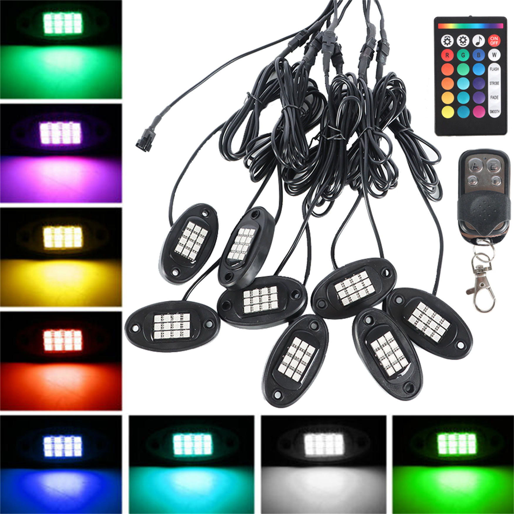 munirater 8 Pcs RGB LED Rock Lights Wireless APP Music Chasing ...