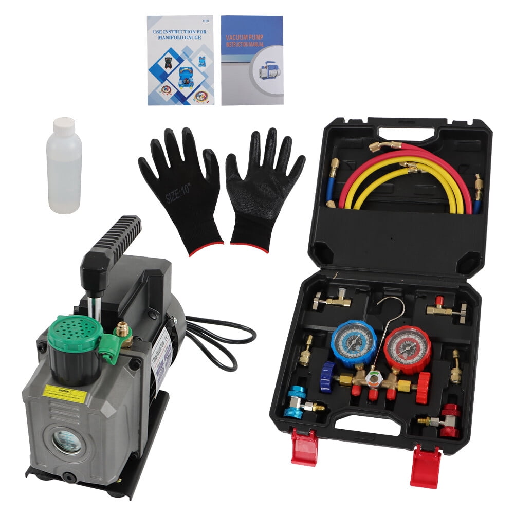 munirater Air Vacuum Pump MANIFOLD GAUGE Set 1/3HP 4CFM HVAC AC Refrigerant Kit