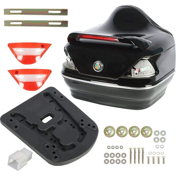 munirater Black 28L Universal Motorcycle Tour Tail Box Scooter Trunk Luggage Top Lock Storage Carrier w/ Taillight