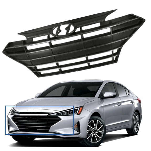munirater Black&Chrome Front Upper Grille W/Chrome Trim For 2019-2020 Hyundai Elantra