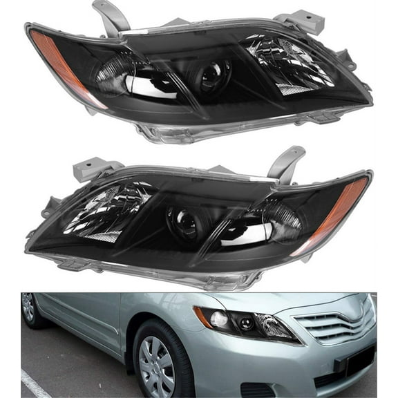munirater Black Headlight Headlamp Assembly Driver and Passenger Side Replacement for 2007-2009 Toyota Camry with Amber Corner 8113033652, 8113033662, 8111006B90, 8111006C00