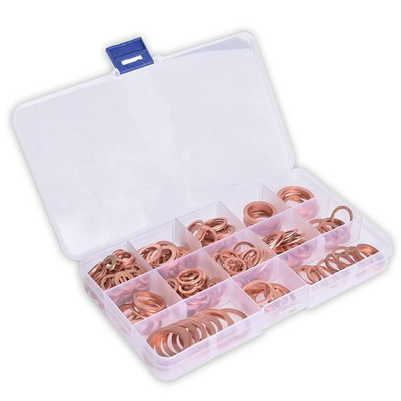 munirater Copper Sealing Washers 280PCS 12 Size Copper Crush Washers Assortment Set Flat Ring Hydraulic Fittings Set