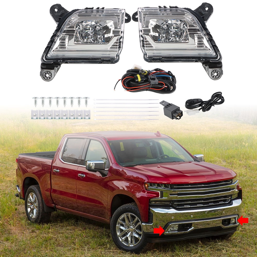 munirater Fog Lights Assembly Replacement for 2019 2020 2021 Chevy Silverado Clear Lens Bumper Fog Lamp Left+Right Side
