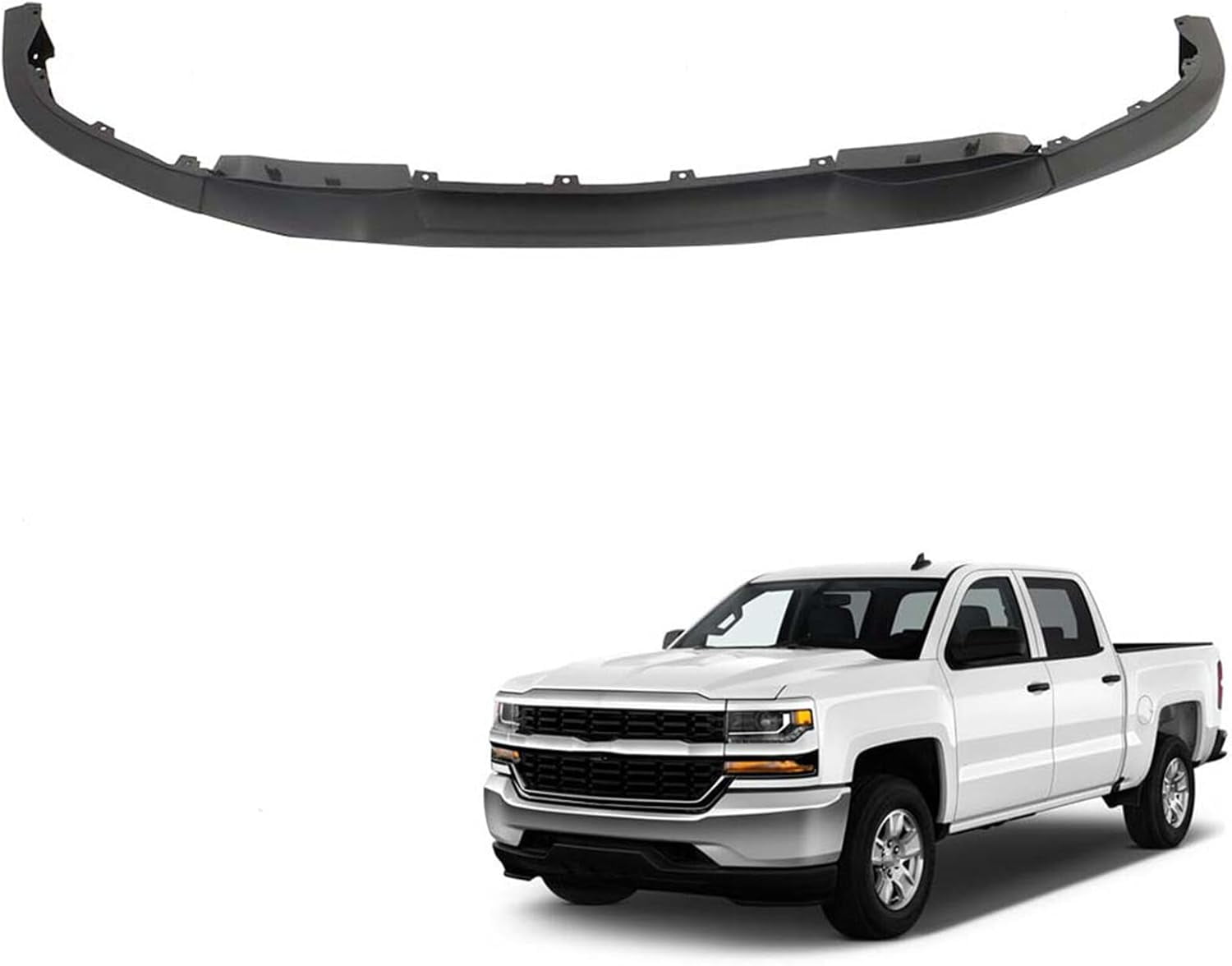 Sport-Autoparts Front Bumper Valance – Fits Chevy Silverado 1500 2016-2018 With Tow Hook Holes – Primed Black