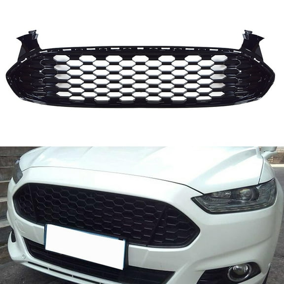 munirater Front Hood Bumper Grill Honeycomb Mustang Style Gloss Black Grille Cover Replacement for 2013-2016 Ford Fusion