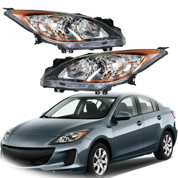 munirater Halogen Headlight Assembly Set Replacement for 2010 2011 2012 2013 Mazda 3 Left & Right Pair Headlamp BBM4510L0K BBM4510K0K
