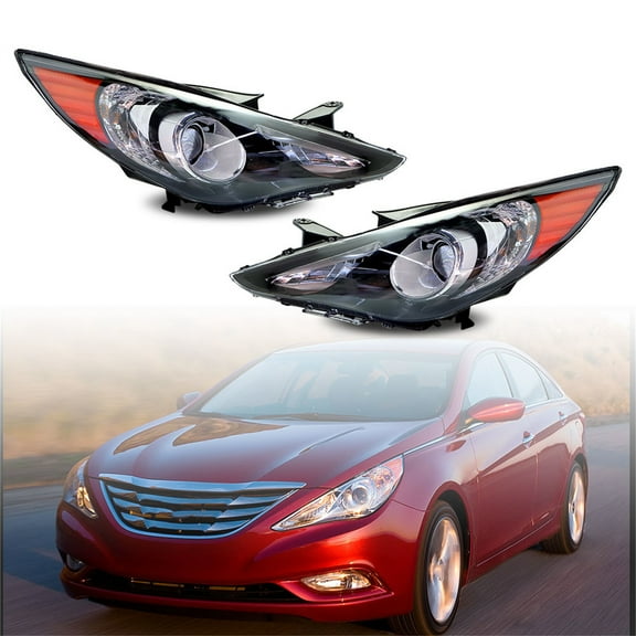 munirater Headlight Assembly Replacement for 2011-2014 Hyundai Sonata Headlamps Pair Black Housing Clear Lens Projector