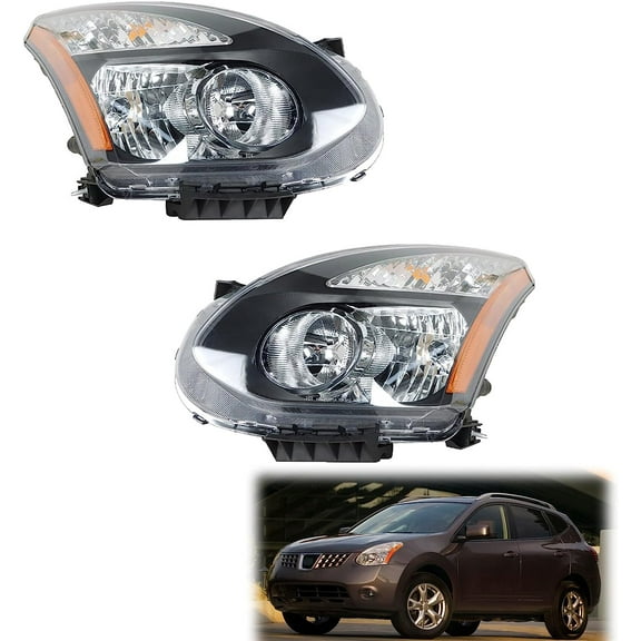 munirater Headlights Assembly Headlamp Left & Right Side Clear Lens Halogen Replacement for 2008-2013 Rogue