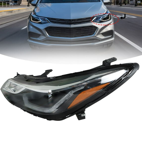 munirater Replacement for Chevy 2016-2019 Cruze Headlight Halogen Len OE Projector Style w/LED DRL Projector Chrome Headlamp Left Driver Side 42680785 GM2502429