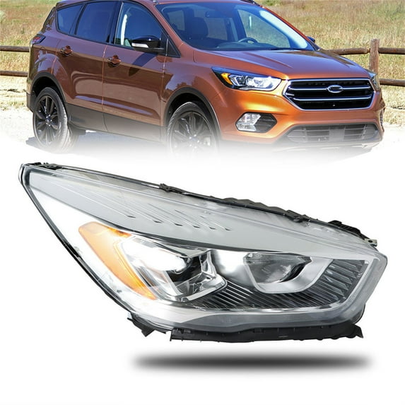 munirater Right Side Headlight For 2017-2019 Ford Escape Halogen w/ LED DRL Chrome