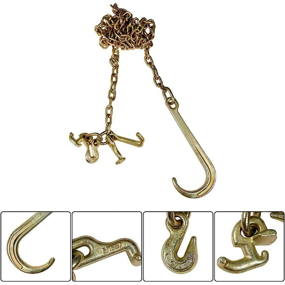munirater Transport Tow Chain J Hook Long Shank w/ R T J & Grab Hook 2 G70 5/16''x10'