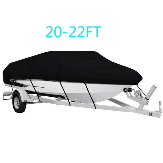 munirater Waterproof Heavy Duty 211D Boat Cover Trailerable Fishing Ski Bass V-Hull Tri-Hull Runabouts Black