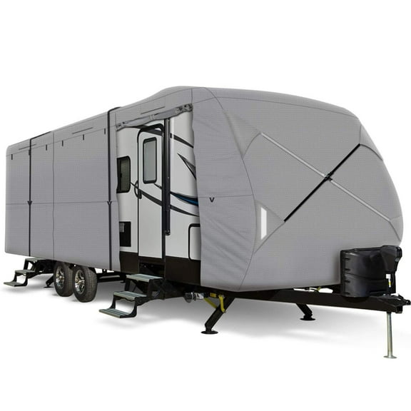munirater Windproof Extra Thick 4 Layers 30-33 Foot Travel Trailer RV Cover Camper Cover Non-Woven Fabric with Accessories
