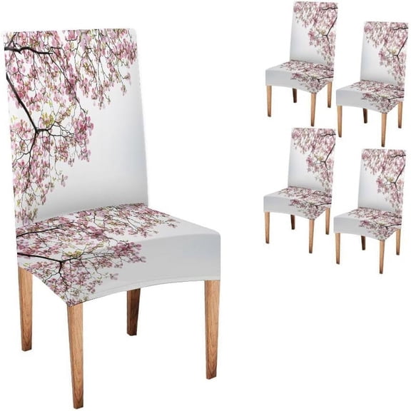 muroi Beautiful Blooming Pink Dogwood Flowers Chair Covers 4 Pack,Stretch Parsons Chair Slipcovers Universal Removable Washable Parson Chair Covers for Dining Room,Living Room,Kitchen