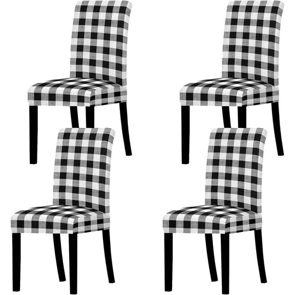 muroi Buffalo Check Chair Covers White Black Plaid Dining Chair Slipcovers Protector Removable Stretch Elastic Seat Covers for Party Kitchen Home Hotel Office Restaurant Decoration, 4Pcs