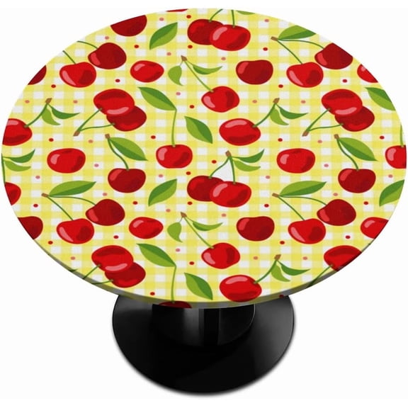muroi Cherries Theme Pattern Round Elastic Tablecloth Outdoor Table Cloth Fitted Tables Cover for Picnic Patio Dining Party Indoor 36" - 42"