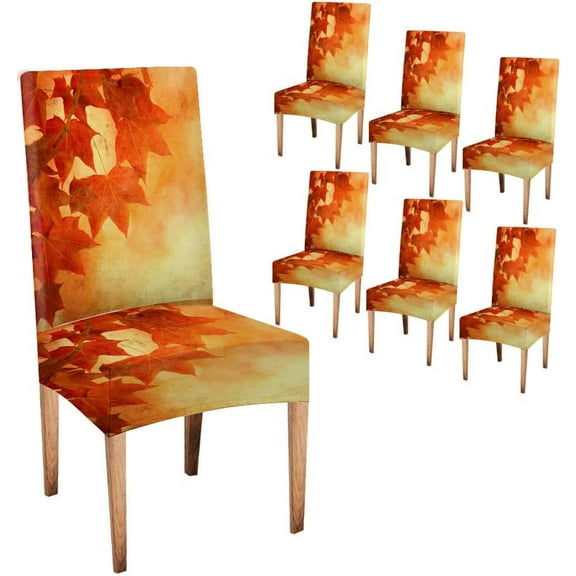 muroi Fall Chair Covers Set of 6 Autumn Leaves Spandex Stretch Grey Orange Kitchen Chair Covers Removable Washable Chair Protector for Dining Room