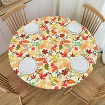 muroi Fall Decoration Round Tablecloth, Elastic Fitted Table Cloth for Indoor Outdoor, Autumn Maple Leaves Thanksgiving, Washable Cover Party Dinner Patio, Fits Tables 40''''-44'''', Pastel Orange