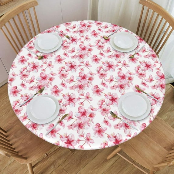 muroi Fall Round Tablecloth Dark Brown Orange Leaf Floral Thanksgiving Table Cover with Elastic Edge Autumn Washable Fitted Table Cloth for Kitchen Patry Outdoor Decor Fits 45"-50", Medium