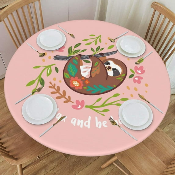 muroi Flowers and Cherry Round Fitted Tablecloth, Waterproof Round Table Cloth with Elastic Edged Washable Table Cover for Indoor Outdoor Fits 45"-50" Tables, Medium