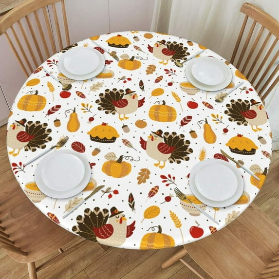 muroi Flowers and Cherry Round Fitted Tablecloth, Waterproof Round Table Cloth with Elastic Edged Washable Table Cover for Indoor Outdoor Fits 45"-50" Tables, Medium