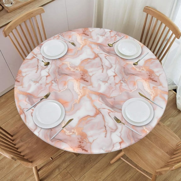 muroi Ginham Pattern Lemon Basket Fitted Round Tablecloth Waterproof Table Cloth with Elastic Edge Wipe Clean Table Cover for Indoor Outdoor Fits 45"-50", Medium