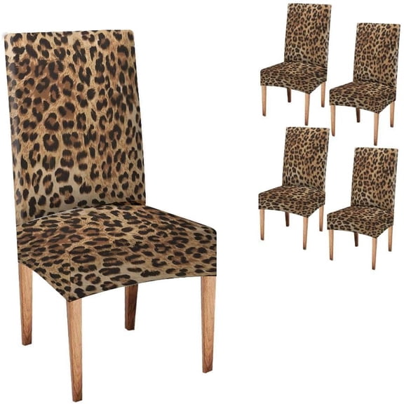 muroi Leopard Cheetah Print Dining Chair Covers Set of 4 - Stretchable Slipcovers with Elastic Hem, Removable & Machine Washable Pet Hair Resistant Protectors