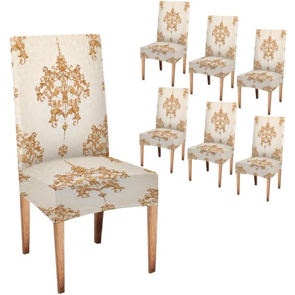 muroi Luxury Damask Chair Covers Set of 6 Floral Pattern Cover for Chairs Washable Stretch Removable Slipcovers for Dining Room Kitchen