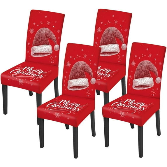 muroi Merry Christmas Santa Hat Chair Covers for Dining Room Kitchen Set of 4 \u2013 Stretchable Christmas Holiday Décor Chair Protectors