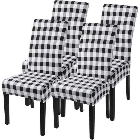 muroi Printed Dining Room Chair Covers Set of 4, Stretch Kitchen Chair Covers Washable Parsons Chair Slipcover Removable Dining Chair Protectors for Hotel,Ceremony(Black/White Plaid)