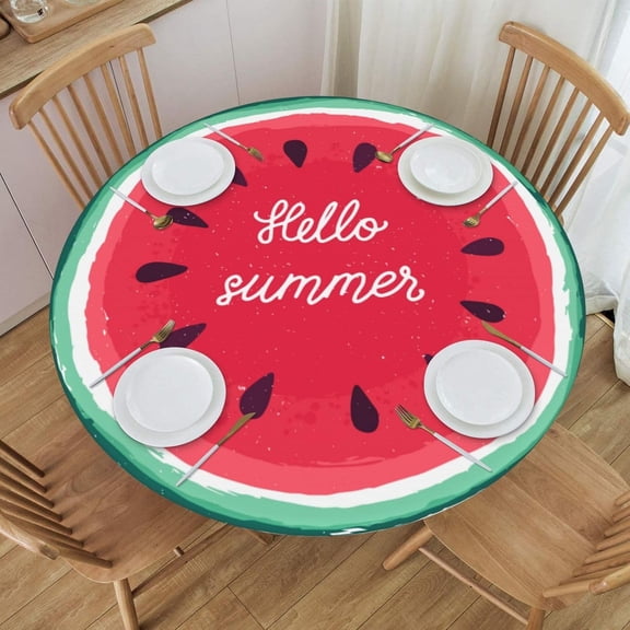 muroi Red Cherries Green Leaves Round Fitted Tablecloth, Waterproof Table Cover Tablecloth with Elastic Edge for Indoor and Outdoor Fits 40"-44", Small