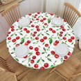 thumbnail image 1 of muroi Red Cherries Green Leaves Round Fitted Tablecloth, Waterproof Table Cover Tablecloth with Elastic Edge for Indoor and Outdoor Fits 40"-44", Small, 1 of 6