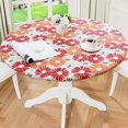 thumbnail image 1 of muroi Round Fitted Tablecloth with Elastic Edge, 100% Waterproof Oil Proof Plastic Table Cover, Vinyl Flannel Backed Tablecloth Fits 36"-44" Round Tables for Dinner, Outdoor, Picnic, Lemon, 1 of 6