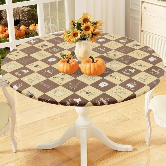 muroi Round Fitted Tablecloth with Elastic Edge, 100% Waterproof Oil Proof Plastic Table Cover, Vinyl Flannel Backed Tablecloth Fits 36"-44" Round Tables for Dinner, Outdoor, Picnic, Coffee