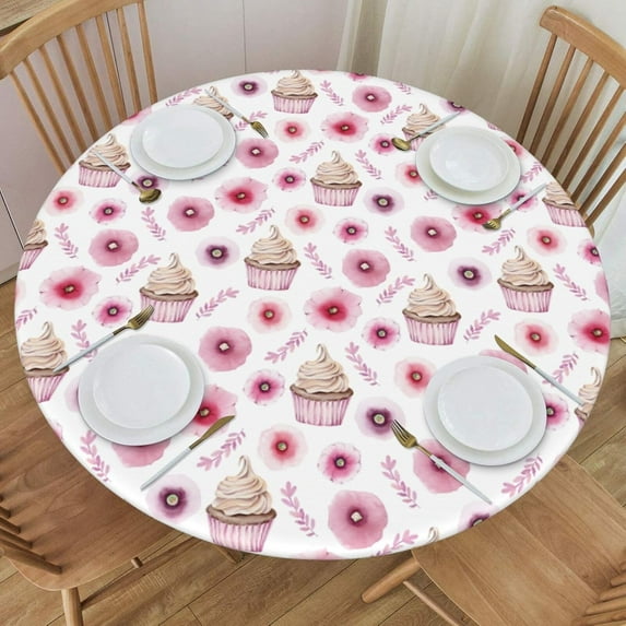 muroi Round Tablecloth Summer Cherry Round Fitted Tablecloth with Elastic Edge, Waterproof Oil Proof Table Cloth Wipe Clean Table Cover for Indoor and Outdoor Fits Medium