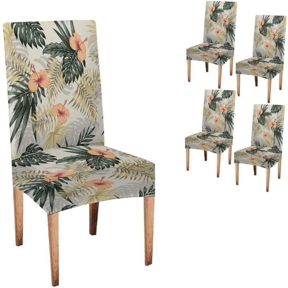 muroi Slipcover Chair Covers Set of 4 Tropical Flower Pattern Printed Dining Chairs Covers Kitchen Chair Covers for Dining Living Room Restaurant Party Banquet