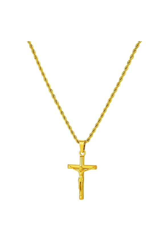 Cross Necklace for Men, Christian Jesus Pendant, Stainless Steel Mens Necklace with Twisted Rope Chain Curb Chain Wheat Chain, Jewelry Gift for Men Women