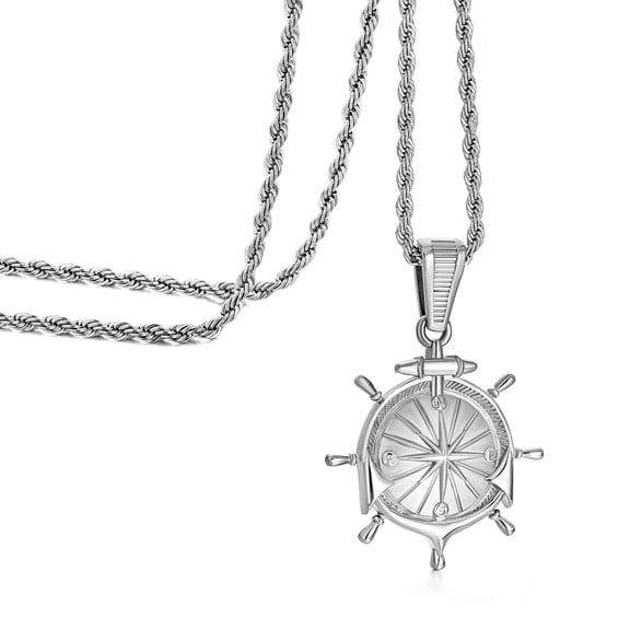 murtoo Embrace the spirit of the sea with this Nautical Ship Wheel Compass Necklace, designed for men who value adventure, direction, and timeless style. Featuring a finely detailed ship helm pendant