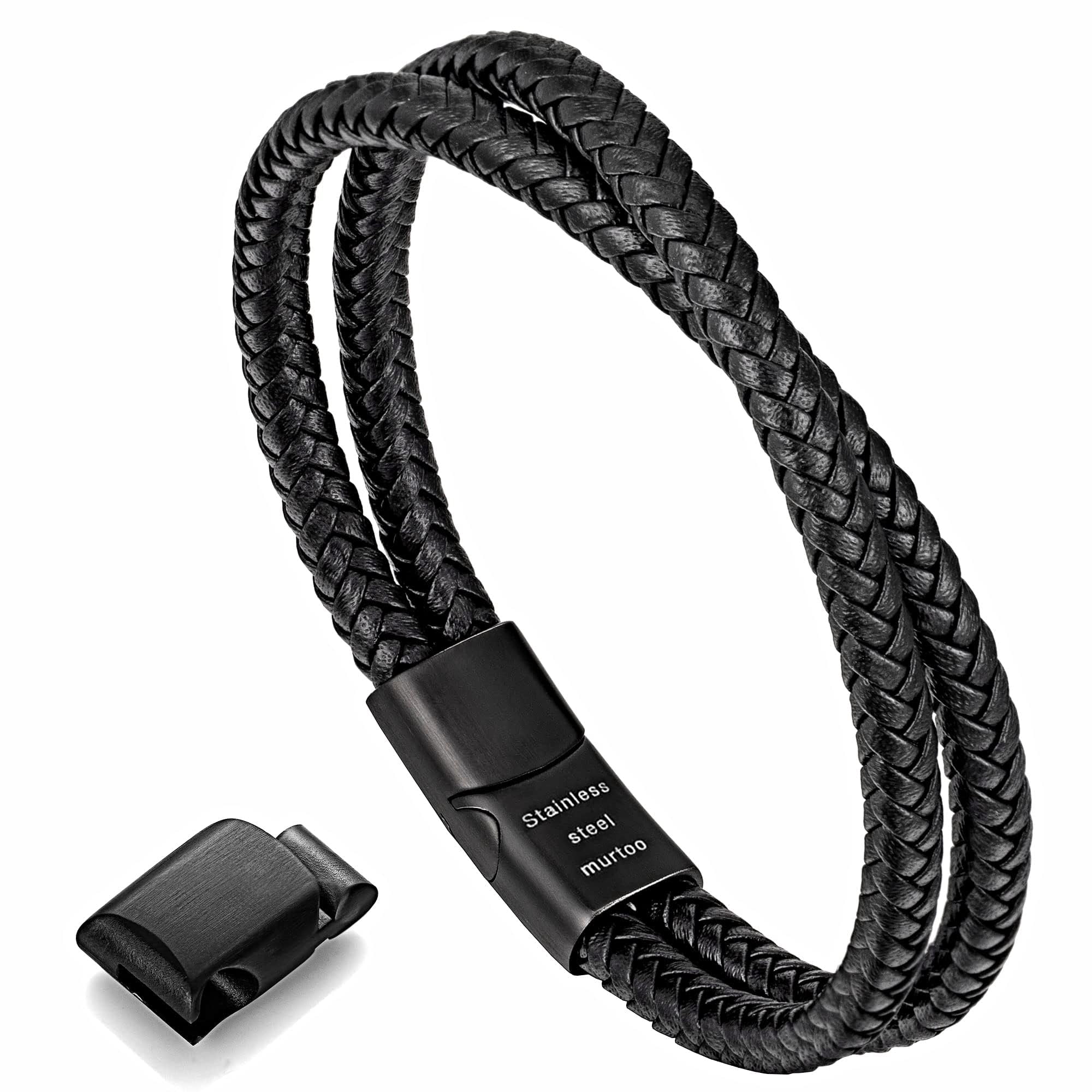 murtoo Mens Bracelet Leather Braided, Brown and Black Leather Bracelet for Men, Gift for Men Husband Father Boyfriend